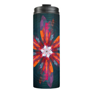 Garrafa Térmica Floral Flores de Mandala Laranja Vermelho Abstrato