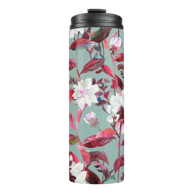 Garrafa Térmica Floral florescente. Flores de aquarela são um padr (Frente)