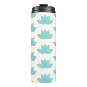 Garrafa Térmica Floral Lotus Seafoam Azul e Faux Dourado