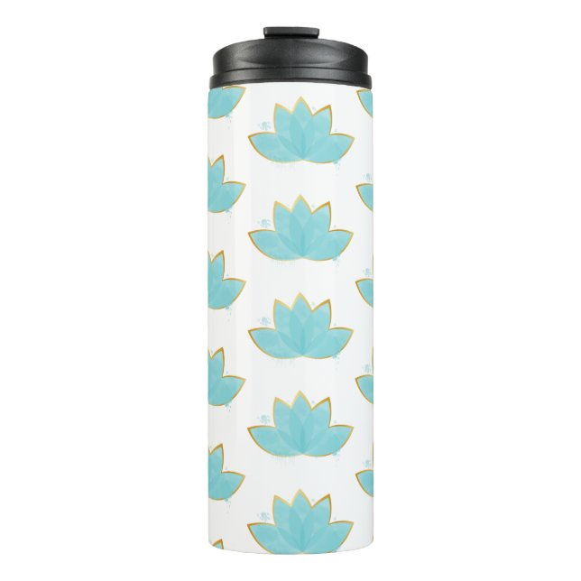 Garrafa Térmica Floral Lotus Seafoam Azul e Faux Dourado (Frente)