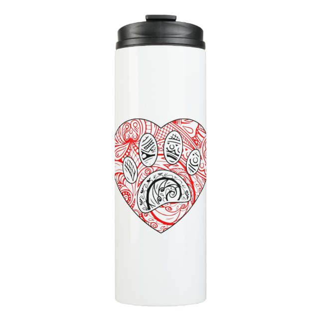 Garrafa Térmica Floral Mandala Dog Paw Print Red Heart (Frente)