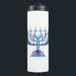 Garrafa Térmica floral menorah hanukkah<br><div class="desc">"floral menorah hanukkah",  "flores menorah",  "roxo hanukkah",  "rosa hanukkah",  "hanukkah menorah",  "feliz hanukkah",  "canuka,  canukah,  hanukah,  Hanukkah"</div>