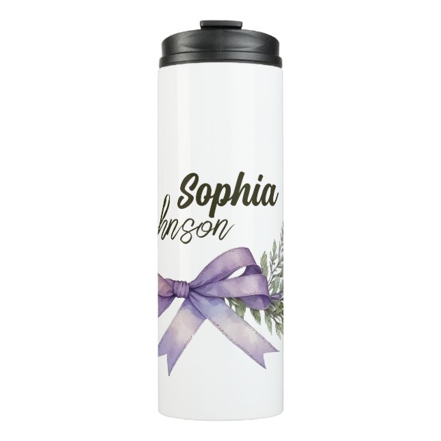 Garrafa Térmica Floral Moderno Personalizado Branco e Roxo (Frente)