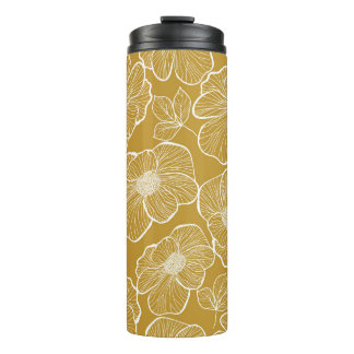 Garrafa Térmica Floral monocromático Dourado: Abstrato sem costura