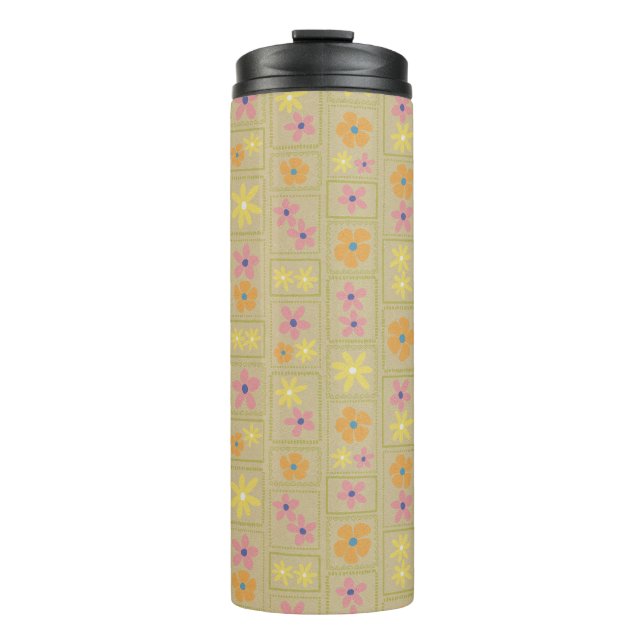 Garrafa Térmica Floral Patchwork Bege Retrô (Frente)