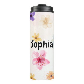 Garrafa Térmica Floral Personalizada em Aquarela Suave