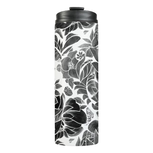 Garrafa Térmica Floral Preto Branco (Frente)