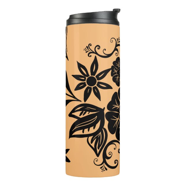 Garrafa Térmica Floral Preto Moderno do Boho em Beige Tumbler Térm (Giro à esquerda)