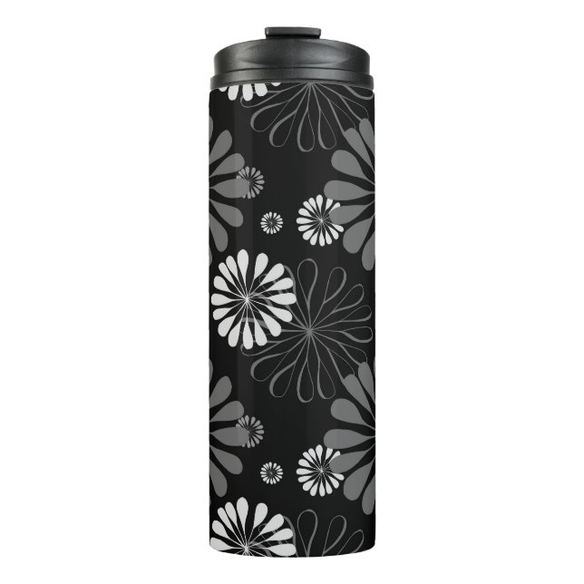 Garrafa Térmica Floral Retro Preto e Branco (Frente)