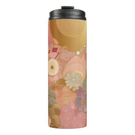 Garrafa Térmica Floral Rosa E Dourada