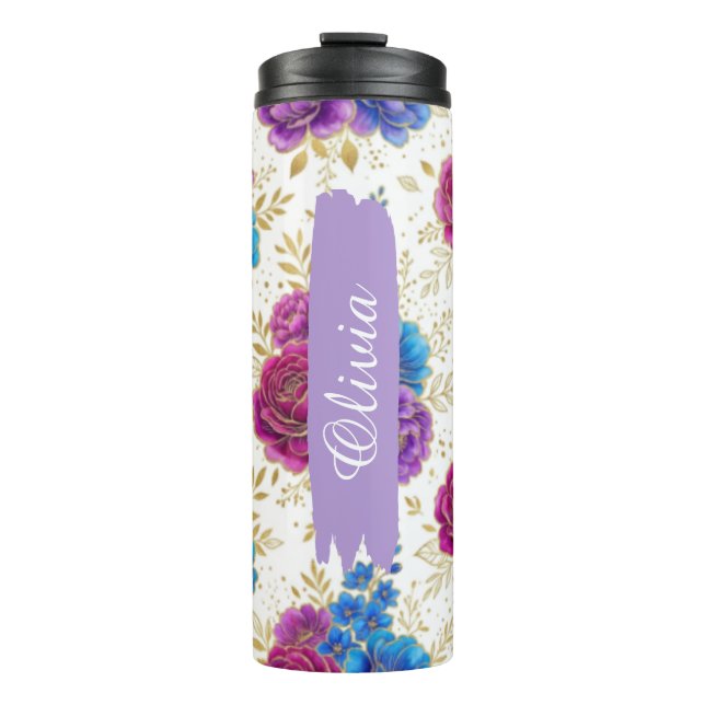 Garrafa Térmica Floral Vibrante Personalizado Termo de 16oz (Frente)