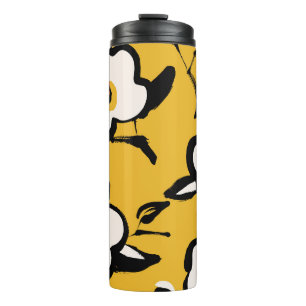 Garrafa Térmica Floral Vintage de padrão amarelo com esboço na m
