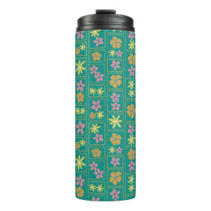 Garrafa Térmica Floral Xadrez Azul Turquesa Retro