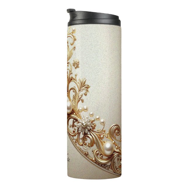 Garrafa Térmica Floreado Dourado Ornamentado (Rotação à direita)