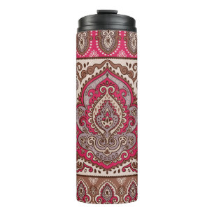 Garrafa Térmica Floreal paisley, padrão étnico de mandala.
