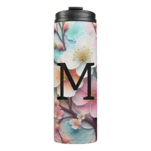 Garrafa Térmica Florença floral pastel cor-de-rosa monograma