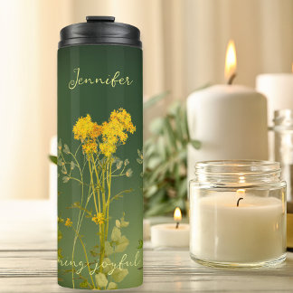 Garrafa Térmica Flores Amarelas de outono em Inspiração Verde
