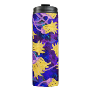 Garrafa Térmica Flores amarelas padrão sem costura de aquarela