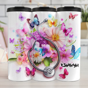 Garrafa Térmica Flores Borboletas Estetoscópio Personalizado Tribu