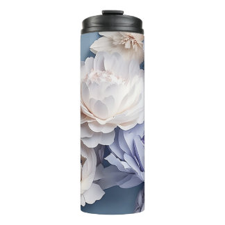 Garrafa Térmica Flores Brancas 3D com Tumbler de 20 Oz