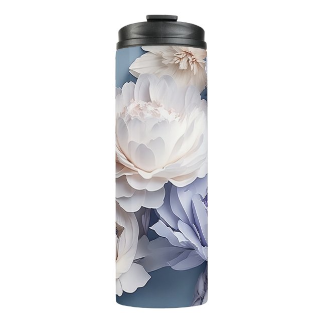 Garrafa Térmica Flores Brancas 3D com Tumbler de 20 Oz (Frente)