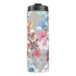 Garrafa Térmica Flores coloridas, design de folhas e flores