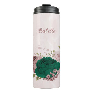 Garrafa Térmica flores cor-de-rosa esmeralda verde casamento