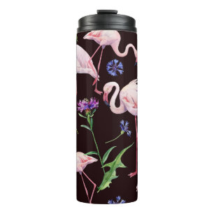 Garrafa Térmica Flores de aquarela e padrão de flores selvagens.