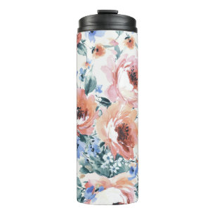 Garrafa Térmica Flores de aquarela, ilustração uniforme de padrões