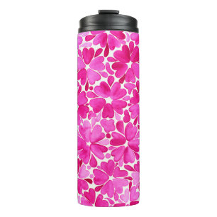 Garrafa Térmica Flores de Aquarela Rosa Delicadas