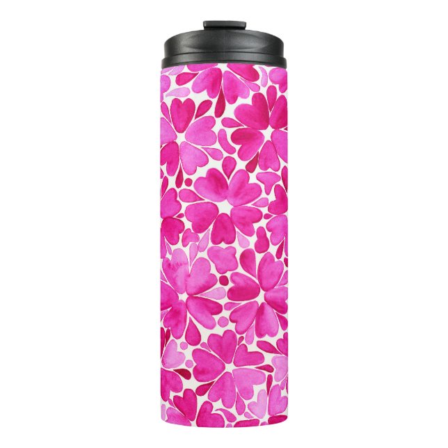 Garrafa Térmica Flores de Aquarela Rosa Delicadas (Frente)