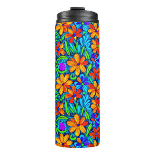 Garrafa Térmica Flores de Arte Folclórica Brilhantes