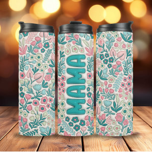 Garrafa Térmica Flores De Boho Rosa Teal 3D Mama Inflada