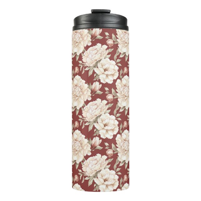 Garrafa Térmica Flores de Creme Vermelho (Frente)