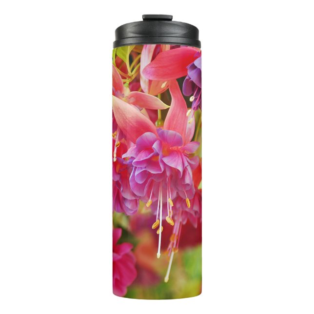 Garrafa Térmica Flores de fuschia rosa e púrpura (Frente)