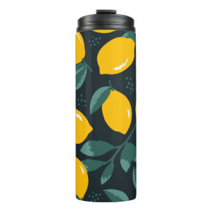 Garrafa Térmica Flores De Limões, Textura De Verão Vintage.