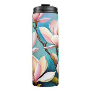 Garrafa Térmica Flores de magnólia rosadas
