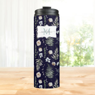 Garrafa Térmica Flores de Monograma e Folhas de Samambaia Floral B