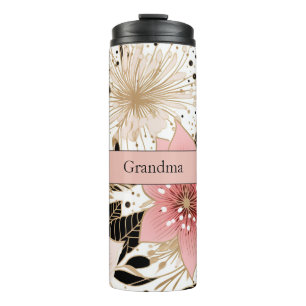 Garrafa Térmica Flores de Natal Cor-de-Rosa Brancas Modernas