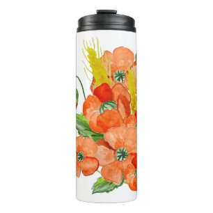Garrafa Térmica Flores de papoila agudas de aquarelas