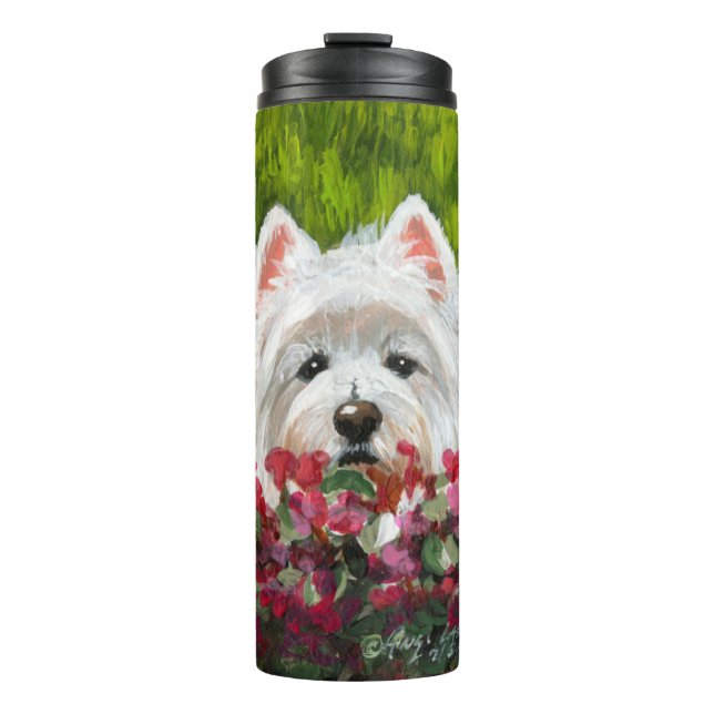 Garrafa Térmica Flores de Westie e Rosa (Frente)
