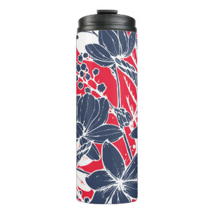 Garrafa Térmica Flores Desenhadas À Mão, Padrão Elegante.