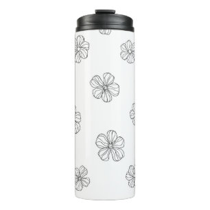 Garrafa Térmica Flores desenhadas em preto sobre fundo branco. Sea