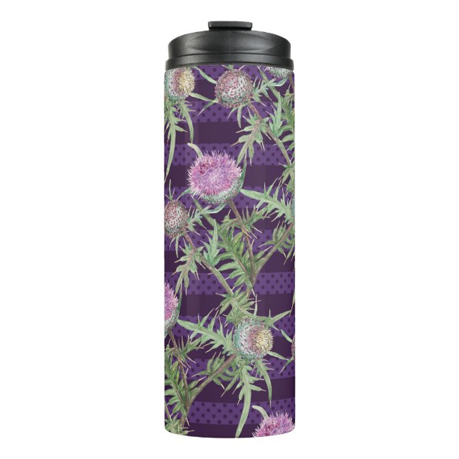 Garrafa Térmica Flores do caroço padrão de aquarela (Frente)