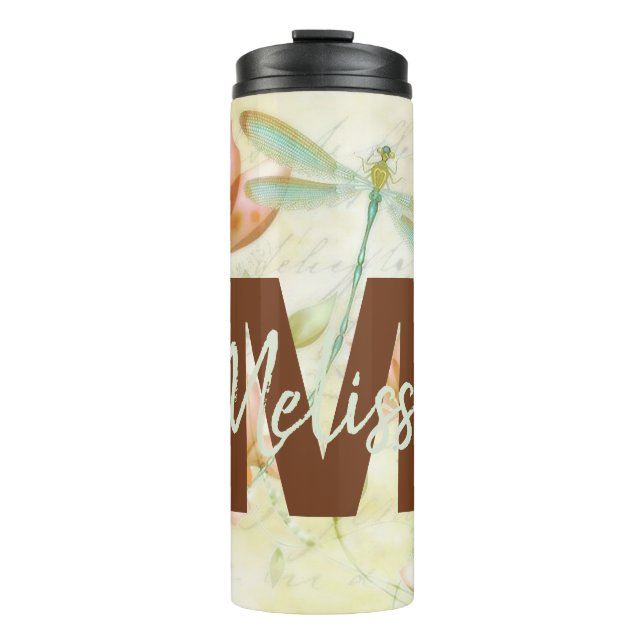 Garrafa Térmica Flores e libélulas personalizadas (Frente)