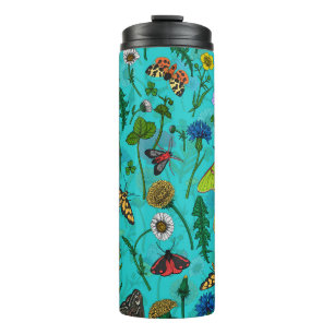 Garrafa Térmica Flores e mariposas selvagens em teal