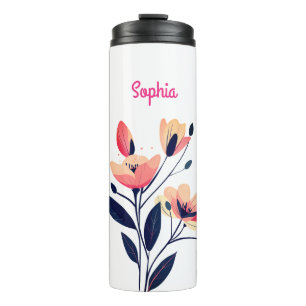 Garrafa Térmica Flores e nome em branco