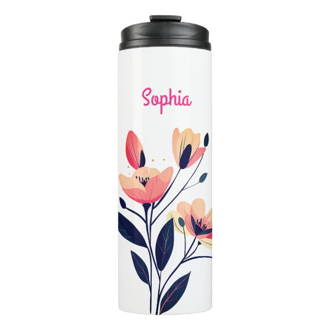 Garrafa Térmica Flores e nome em branco (Frente)