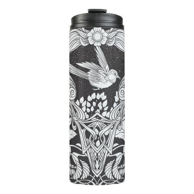 Garrafa Térmica Flores e pássaros no estilo art nouveau (Frente)