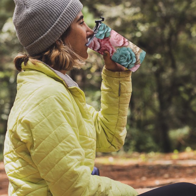 GARRAFA TÉRMICA FLORES E ROSAS DE TINTA 3D (FLORAL PINK TUMBLER)